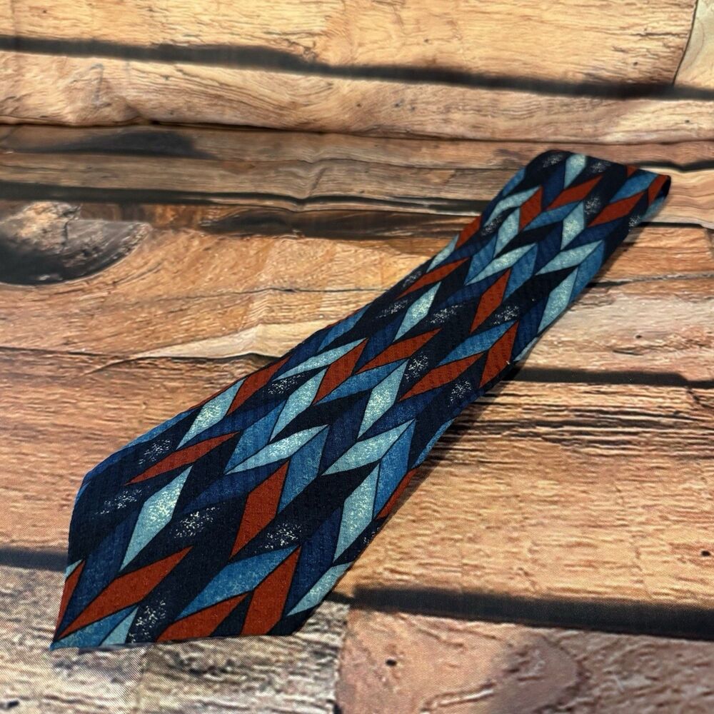 Mara by Countess Mara Tie Mens Silk Vintage Geometric Chevron Blue Orange RN6720